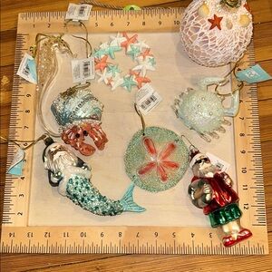 Beach Themed -  Glass Holiday Christmas Decorations place & time  new 8 pieces